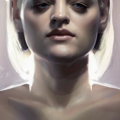 Prompt: Portrait of Olivia Taylor Dudley looking in a mirror, white lighting, detailed face, digital art by Ruan Jia and Mandy Jurgens and Artgerm and william-adolphe bouguerea, highly detailed, trending on artstation, award winning,