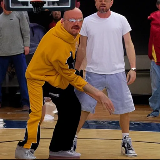 Image similar to Jesse Pinkman and Walter White play basketball together