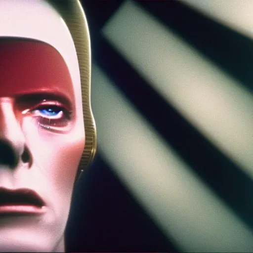 Image similar to film still of David Bowie as David Bowman in 2001 a space odyssey, 4k