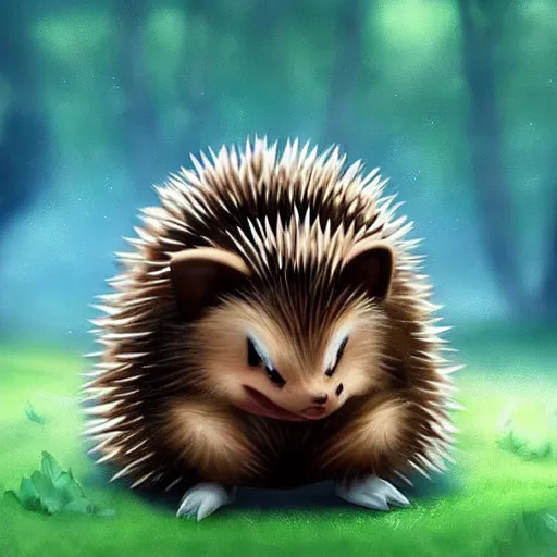 Prompt: A pokemon that looks like A hedgehog without thorns, clothed in a layer of shadows ，Trending on art station. Unreal engine.