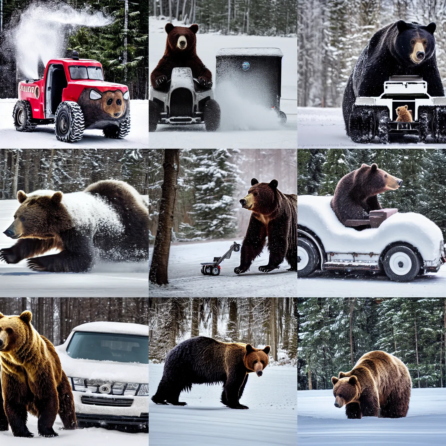 Prompt: bear that looks like nicolas cage driving zamboni in snow, photography 4 k