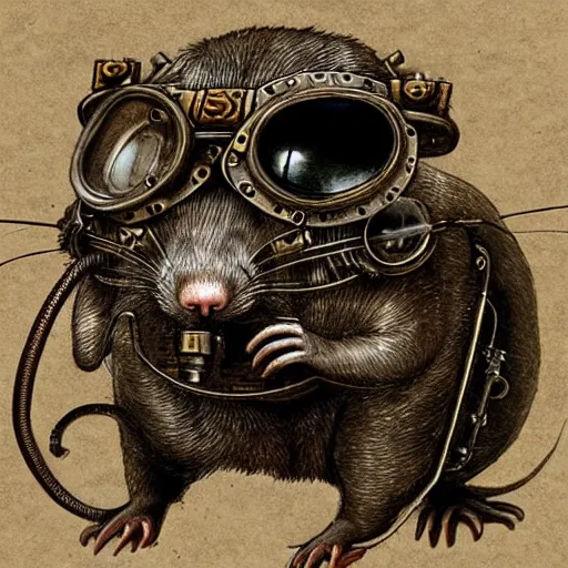 Prompt: a rat with steampunk googles, by HR Giger