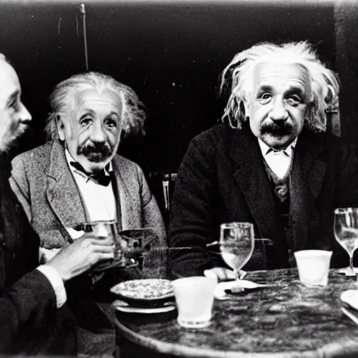 Prompt: albert einstein drinking rakia with his friends