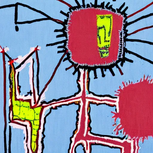 Image similar to wrinkled glowing radioactive electron microscope zoomed in to pastel fabric, jean - michel basquiat