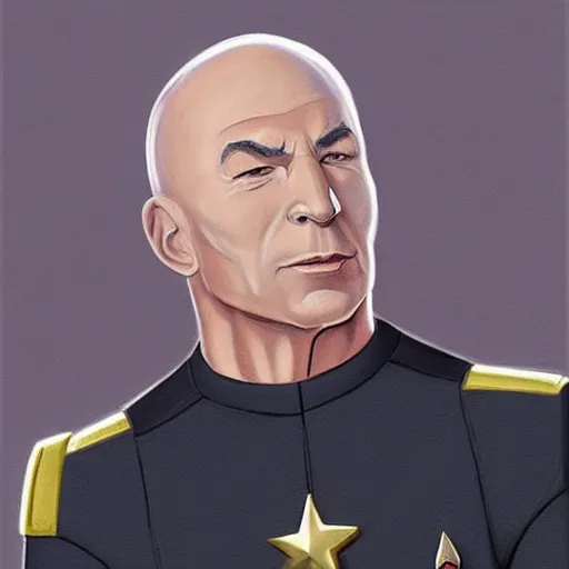 Image similar to digital painting of bodybuilder captain jean - luc picard, starfleet uniform, smooth, elegant, sharp focus, highly detailed