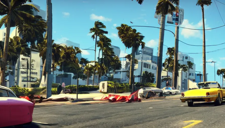 Image similar to in the streets of miami in the style of gtav