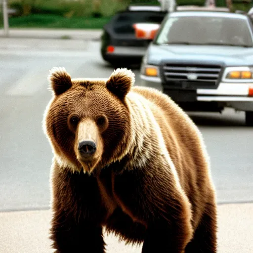 Prompt: A Brown Bear Is a Door to Door Vacuum Cleaner Salesman, Nikon 35mm