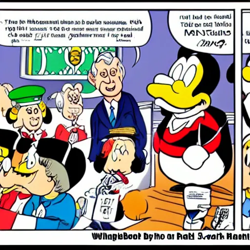 Prompt: Benjamin netanyahu goes to school, cartoon by Carl Barks