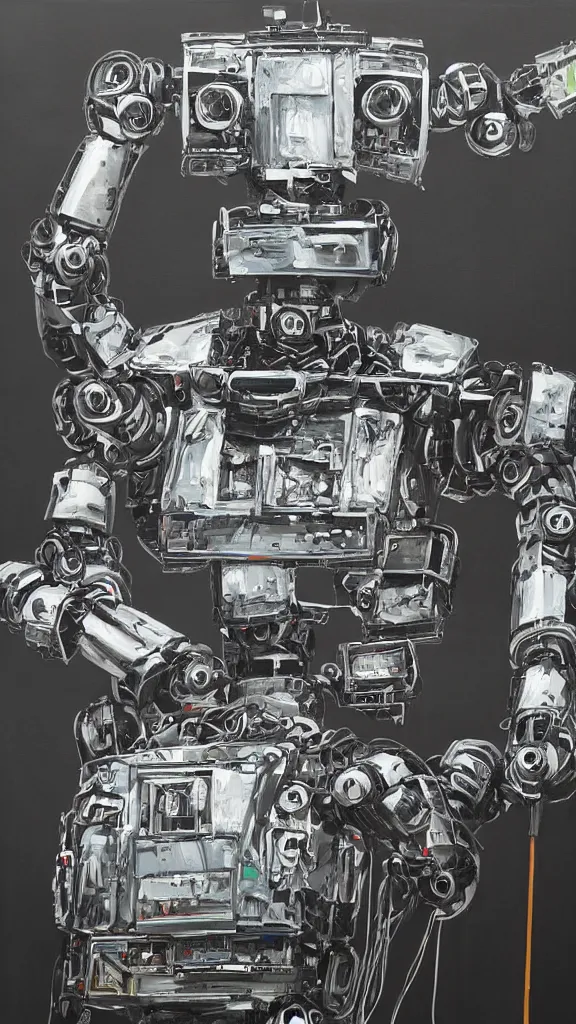 Image similar to robot painting a robot on canvas, intricate, highly detailed, photorealistic, film still, by alexandros pyromallis.