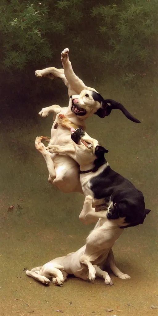 Prompt: funny stupid dog tries to bite its own tail. regal, realistic, refined, detailed digital art, oil painting, william - adolphe bouguereau, art frahm, esao andrews, highly detailed, cinematic lighting, unreal engine, 8 k, hd extremely detailed. 4 k. award winning. ultra realistic photo.