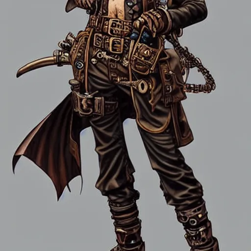 Image similar to a steampunk pirate, by kim jung gi and karl kopinski and guweiz