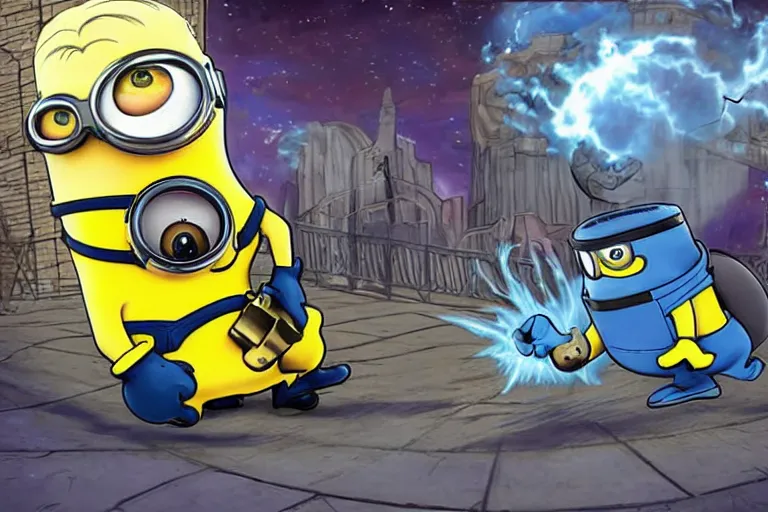 Prompt: dr. orpheus fighting a minion troll, space pope, hyper realistic