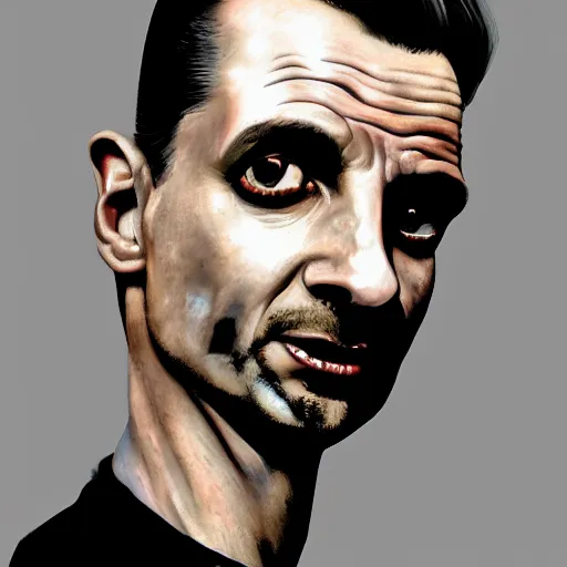 Image similar to color portrait of a young dave gahan turned into a zombie, 7 days to die zombie, fine art, award winning, intricate, soft light from the side, elegant, sharp focus, cinematic lighting, highly detailed, digital painting, 8 k concept art, art by z. w. gu, art by brom, art by michael hussar, masterpiece, 8 k