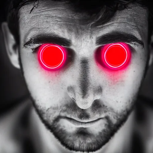 Image similar to a man with red glowing eyes