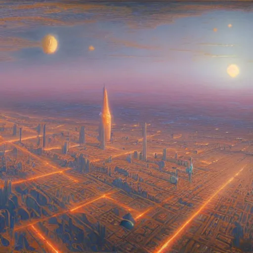 Prompt: a space city, painted by rene magritte and donato giancola and greg rutkowski, digital painting, 4 k