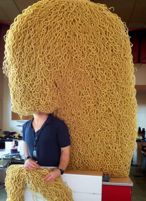 Image similar to teacher with hair made out of ramen,