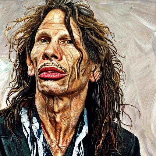 Image similar to high quality high detail painting by lucian freud, hd, portrait of steven tyler