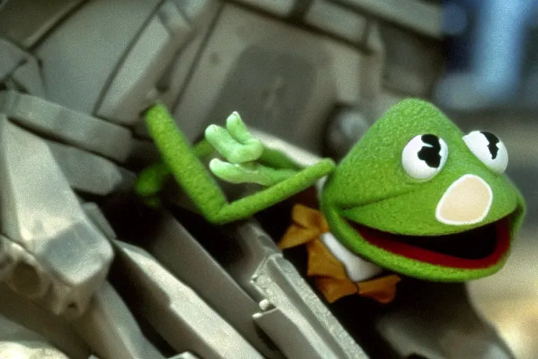 Image similar to Kermit the Frog in Starship Troopers (1997), highly detailed, high quality, HD, 4k, 8k, Canon 300mm, professional photographer, 40mp, lifelike, top-rated, award winning, realistic, sharp, no blur, edited, corrected, trending