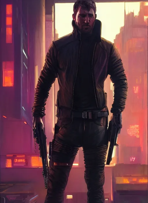 Prompt: Arthur Morgan in a catsuit. Cyberpunk assassin in tactical gear. blade runner 2049 concept painting. Epic painting by James Gurney, and Alphonso Mucha. ArtstationHQ. painting with Vivid color. (rb6s, Cyberpunk 2077)