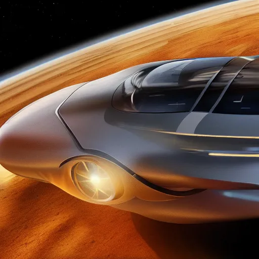 Prompt: photo of porsche spaceship, no wheels, fusion drive engines, highly detailed, realistic shaded lighting, concept art, 8 k