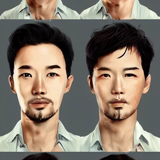 Image similar to of male portrait. creative. asian, inquisitive, sarcastic. contrary. big. high details, photorealistic. artstation trending.