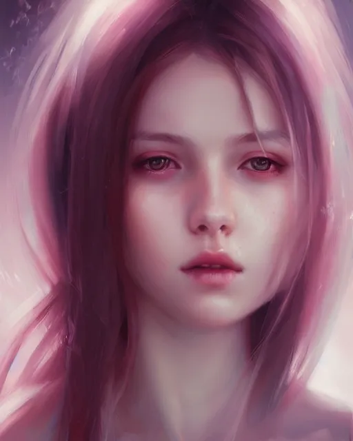 Prompt: girl portrait by wlop and charlie bowater, vivid, aesthetic, fine details, realistic eyes, masterpiece, busy background, bokeh, depth of field