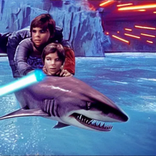 Image similar to a still of sharkboy in star wars 1 9 7 7, realistic, photorealistic, detailed,