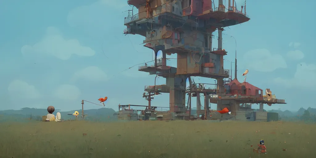 Image similar to Bird watching by Goro Fujita and Simon Stalenhag , 8k, trending on artstation, hyper detailed, cinematic