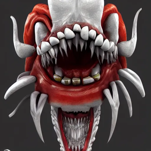 Image similar to a horrible monster that is themed around teeth, trending on artstation, detailed rendering, character design