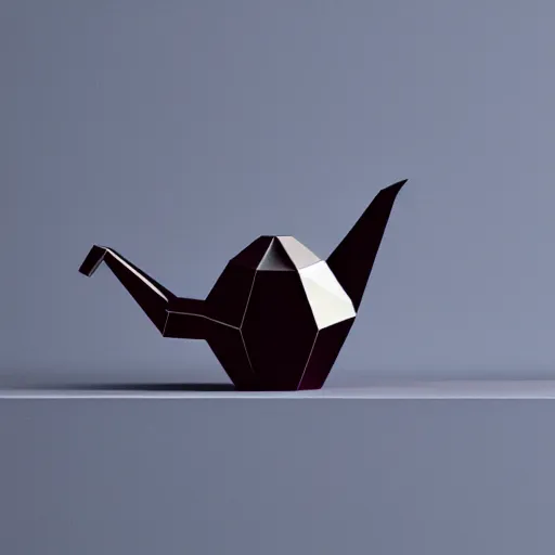 Prompt: a real life, low poly design, metallic teapot on a white background