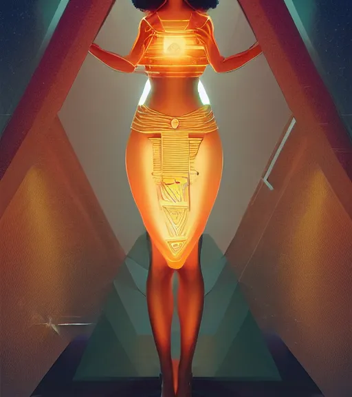 Image similar to symmetry!! egyptian princess of technology, solid cube of light, hard edges, product render retro - futuristic poster scifi, lasers and neon circuits, beautiful brown skin woman egyptian princess, intricate, elegant, highly detailed, digital painting, artstation, concept art, smooth, sharp focus, illustration, dreamlike, art by artgerm