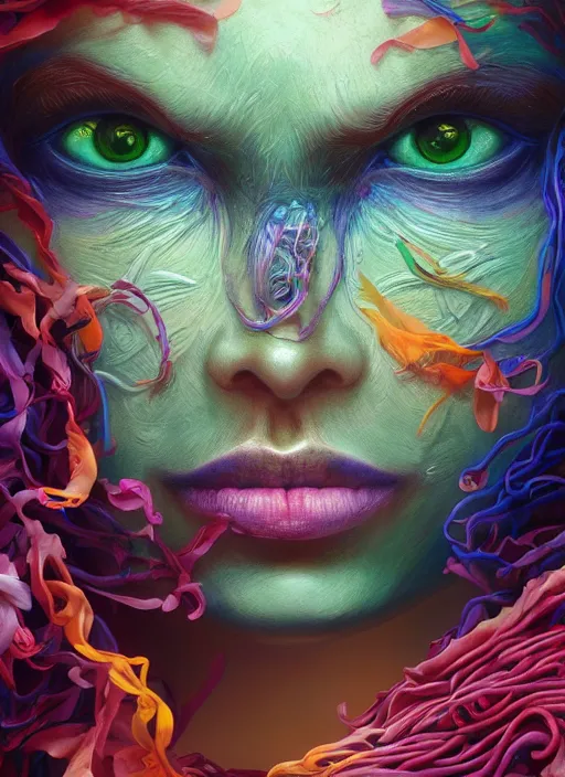 Prompt: a face made of ribbons of seaweed, extremly detailed digital painting, vibrant colors, in the style of artgem and tomasz alen kopera and fenghua zhong and peter mohrbacher, mystical colors, rim light, beautiful lighting, 8 k, stunning scene, raytracing, octane, trending on artstation