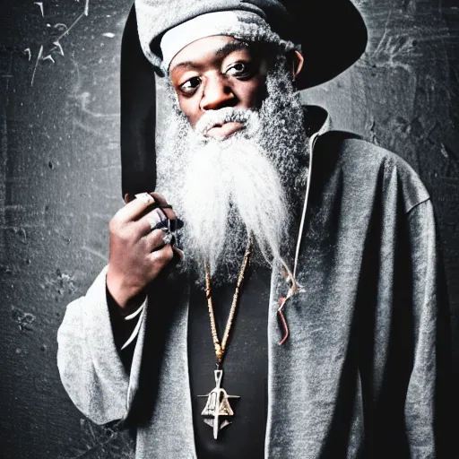 Image similar to ghetto hip - hop dumbledore, no text, intricate photography