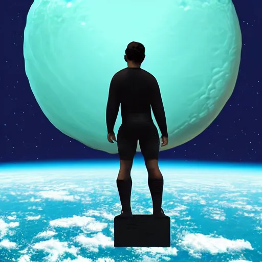 Prompt: standing on neptune, looking out into the vastness of space, digital art.