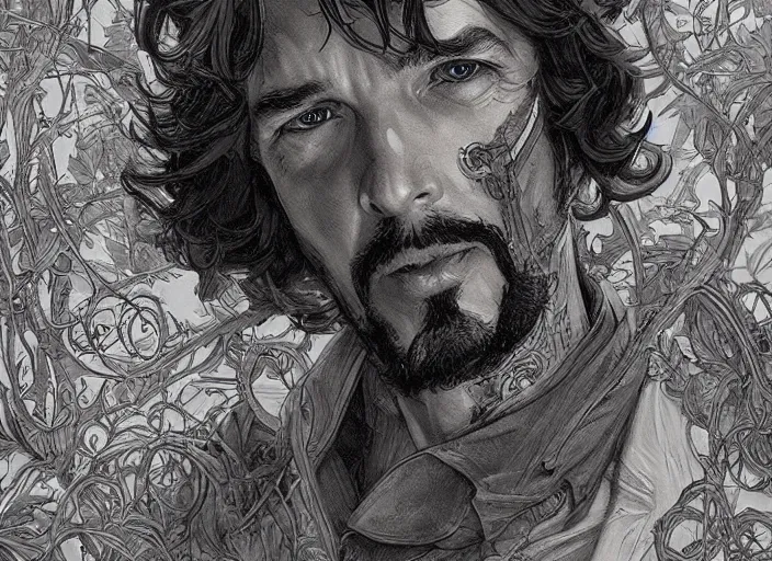 Image similar to a highly detailed overgrown portrait of stephen strange, james gurney, james jean