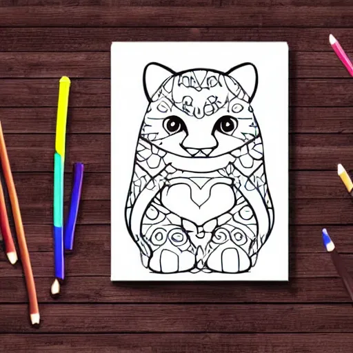 Image similar to cute animals, coloring book, outline art, digital art, drawing, simplistic