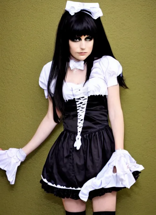 Prompt: emo goth girl in a maid outfit