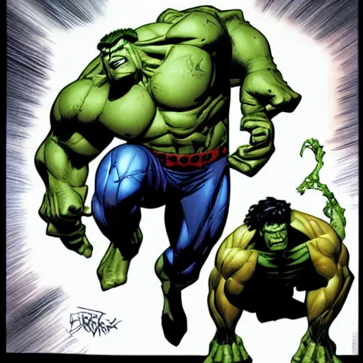 Prompt: spider man and Hulk by Joe Madureira