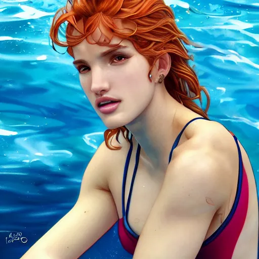 Prompt: ultra realistic illustration, bella thorne as the olympics swim team anime, intricate, elegant, highly detailed, digital painting, artstation, concept art, smooth, sharp focus, illustration, art by artgerm and greg rutkowski and alphonse mucha and wlop