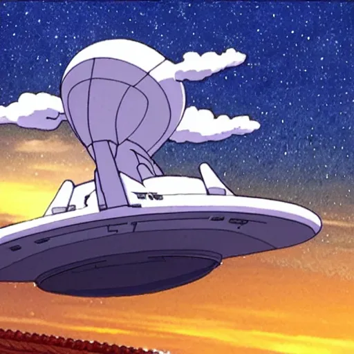 Image similar to starship enterprise in a ghibli film