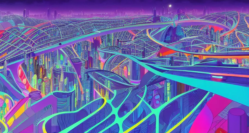 Image similar to a layout of amazing brightly colored sci - fi city designed by zaha hadid, cinematic lighting, detailed, beautiful colors, by greg rutowski and studio ghibli