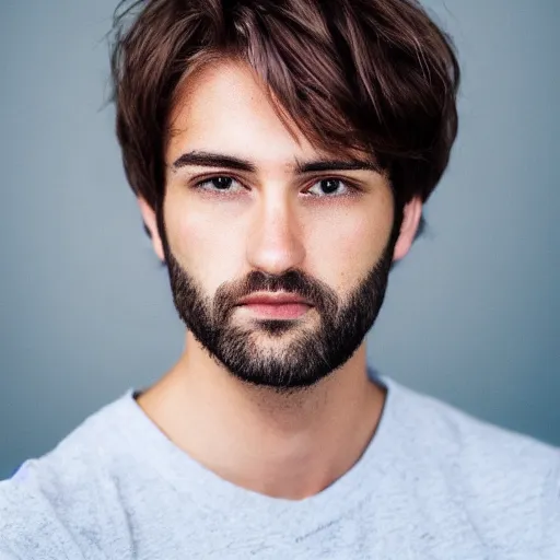 Image similar to a headshot portrait of a beautiful man with brown hair