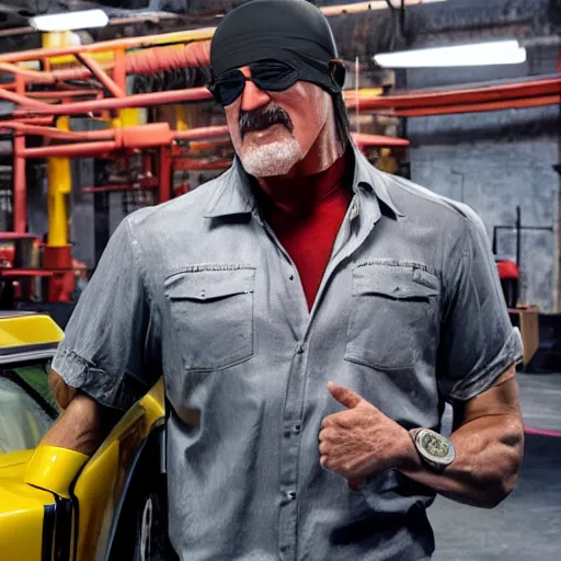 Image similar to hulk hogan visits Northforge Fabrication Lab, photorealistic, press photo, 4k, detailed,