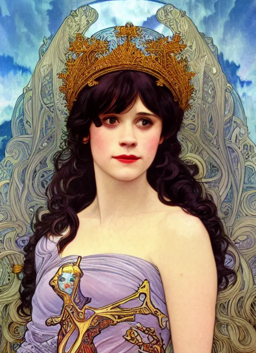 Prompt: Zooey Deschanel as God of Innocence, cute, fantasy, intricate, elegant, highly detailed, digital painting, 4k, HDR, concept art, smooth, sharp focus, illustration, art by alphonse mucha,artgerm, H R Giger