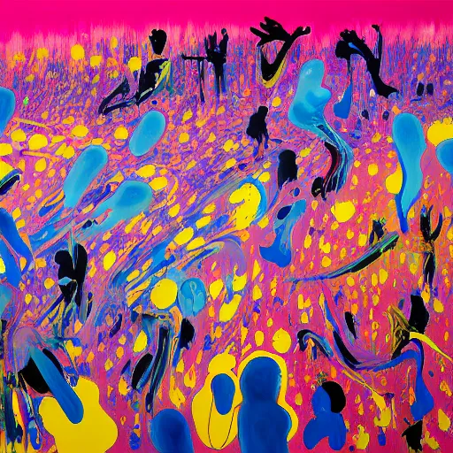 Image similar to people in the crowd, an ultrafine detailed painting by peter max and francis bacon and fiona rae and maryam hashemi and hernan bas and anna mond and max gubler, featured on deviantart, metaphysical painting, neo expressionism, melting paint, biomorphic, mixed media, photorealistic, dripping paint, palette knife texture, masterpiece