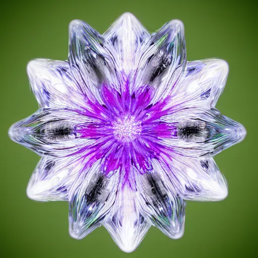 Image similar to photograph of a crystal emanation flower, hyper-realistic, ultradetailed