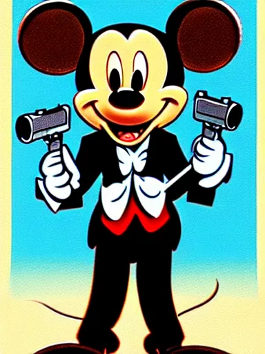 Image similar to an anthropomorphic mouse holding two guns, art by walt disney