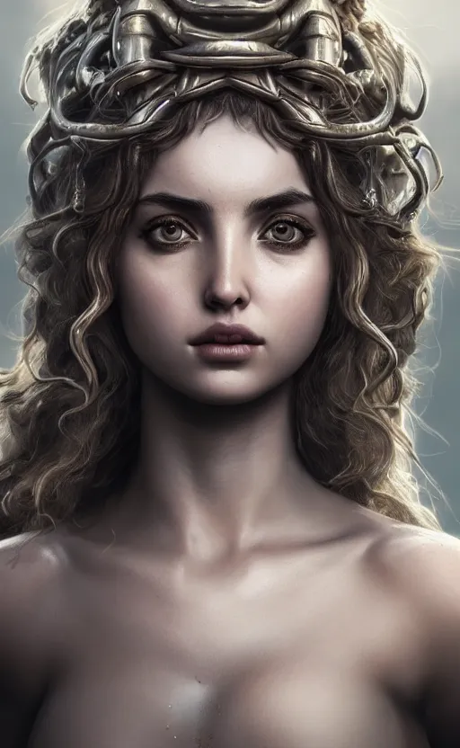 Image similar to ana de armas as medusa from greek mythology, photo realistic, hyperdetailed, 8 k realistic, frostbite 3 engine, cryengine, dof, trending on artstation, digital art