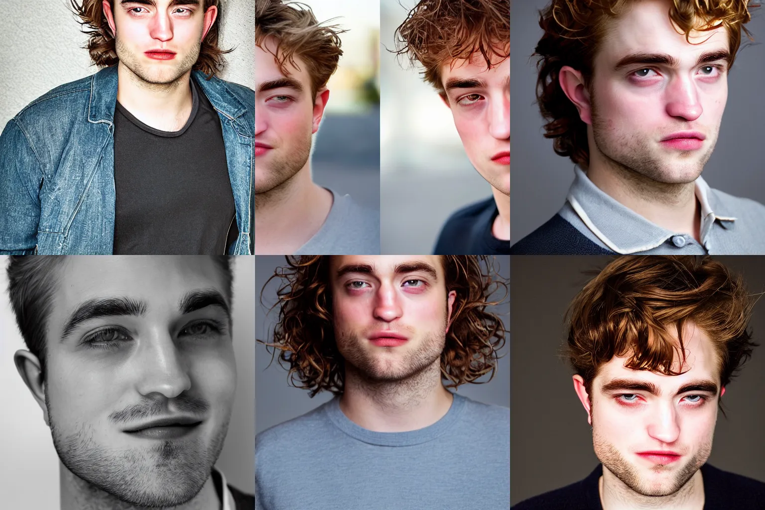 Prompt: closeup headshot photo of the young adult who is the combination of Robert Pattinson and Danny DeVito