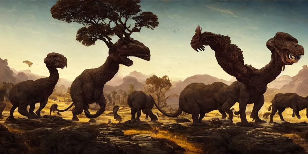a hyperdetailed rendering of extinct animals eating at | Stable Diffusion |  OpenArt